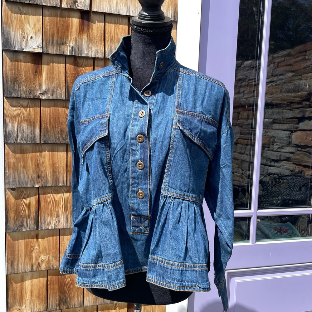 Pilcro Anthropologie Boxy Blue Jean Jacket Peplum Design